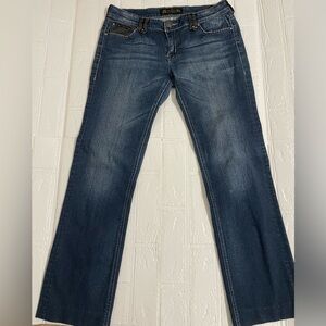 Blue Flare Wide Leg Jeans with Vintage Faded Wash